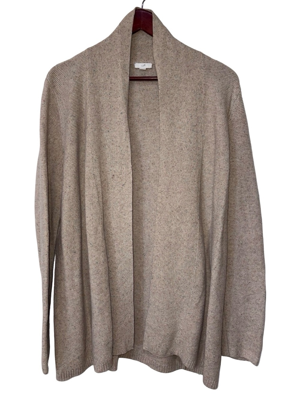 J. Jill Multicolor Speckled Open Front Cardigan Sweater L Cotton/Silk/Acrylic